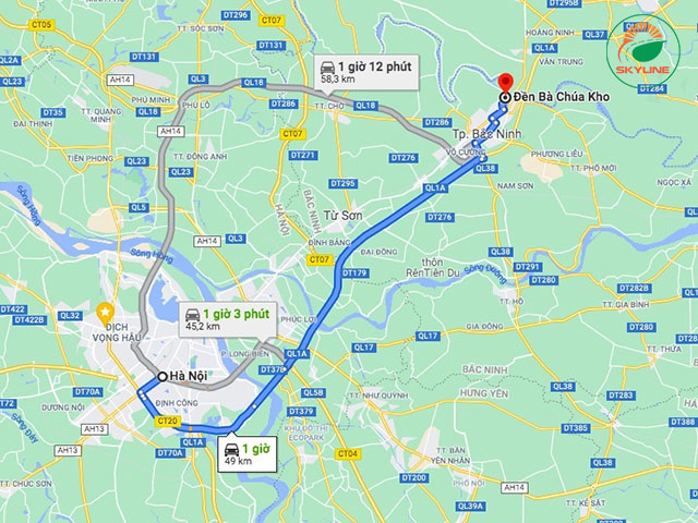 Lộ trình di chuyển đi Đền Bà Chúa Kho